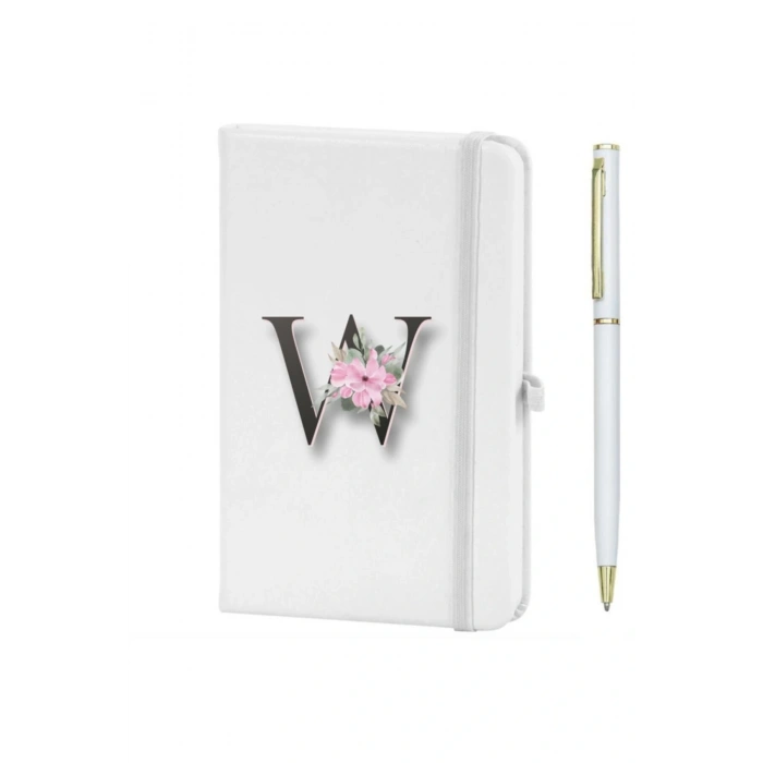 W Harfi Çiçek Desen Baskılı Defter
