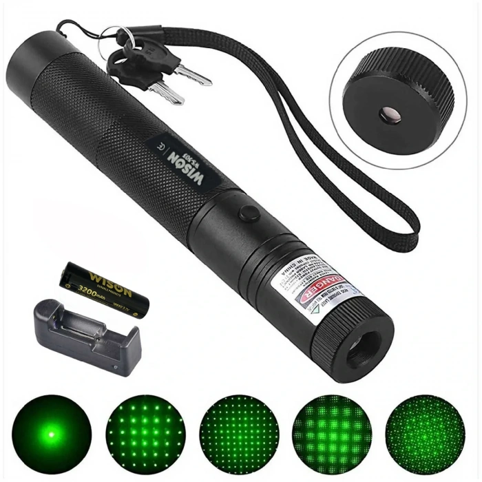 Wison WS-503 100MW 3.7V 3200 mAh Desen Başlıklı Şarjlı Yeşil Lazer Pointer (5365)