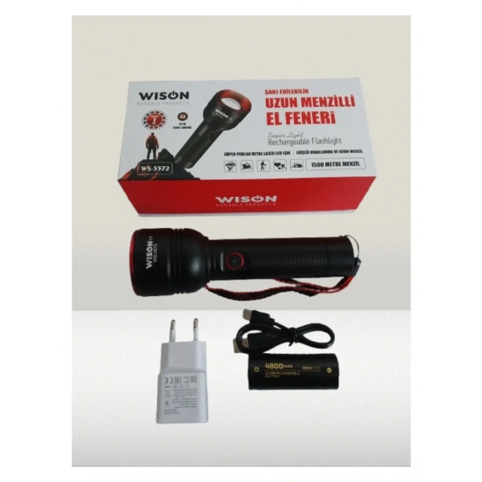 WISON WS-5572 20W Uzun Menzilli Şarjlı Metal El Feneri (5365)