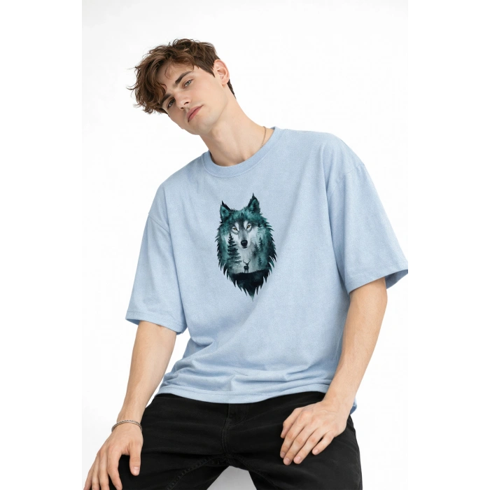 Wolf - Oversize Erkek Tişört Bebek Mavisi
