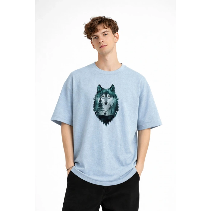 Wolf - Oversize Erkek Tişört Bebek Mavisi