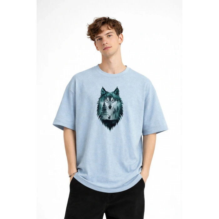 Wolf - Oversize Erkek Tişört Bebek Mavisi
