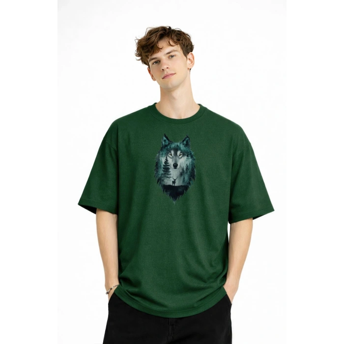 Wolf - Oversize Erkek Tişört HAKI