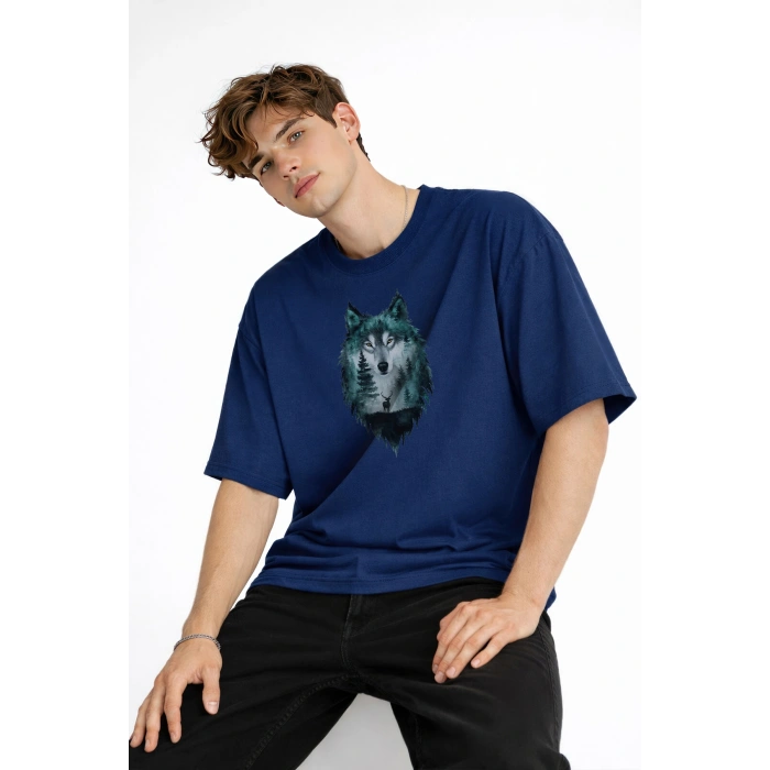 Wolf - Oversize Erkek Tişört Koyu Mavi