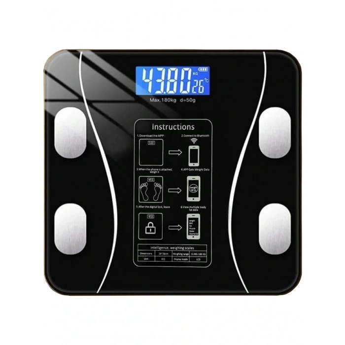 Yağ Ölçer Fonksiyonlu Dijital Baskül Elektronik Tartı Akıllı Bluetooth Lcd Dijital Ekran Ev Vücut (5365)