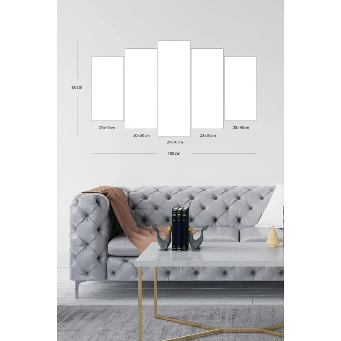 Yağmur ve Tren 5 Parçalı Mdf Tablo 60 x 100