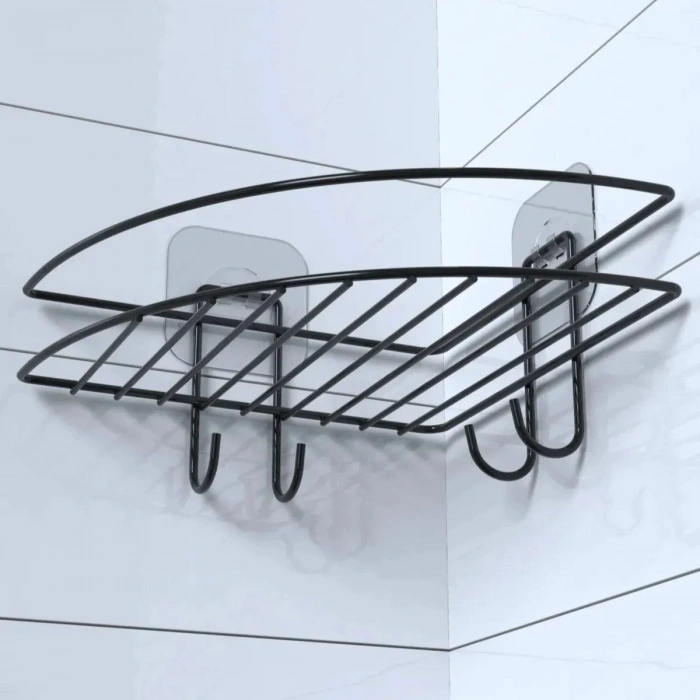 Yapışkanlı Banyo Köşeliği Kancalı Köşe Rafı Duş Şampuanlık Duvar Düzenleyici Organizer Raf (5365)