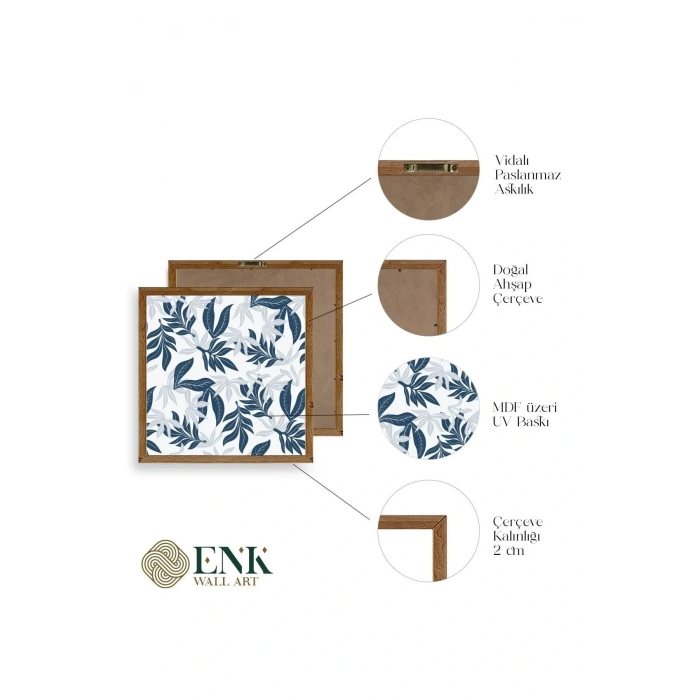 Yaprak Ahşap Çerçeveli Tablo 23 x 23