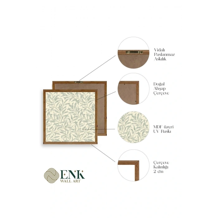 Yaprak Ahşap Çerçeveli Tablo 23 x 23