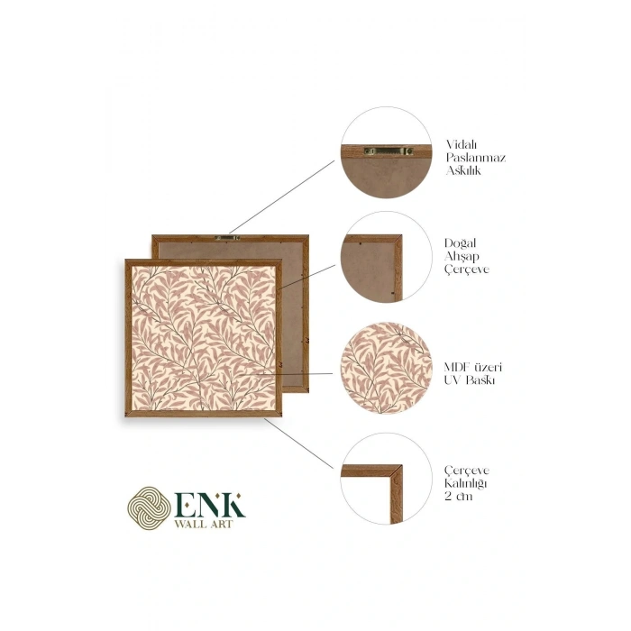 Yaprak Ahşap Çerçeveli Tablo 23 x 23