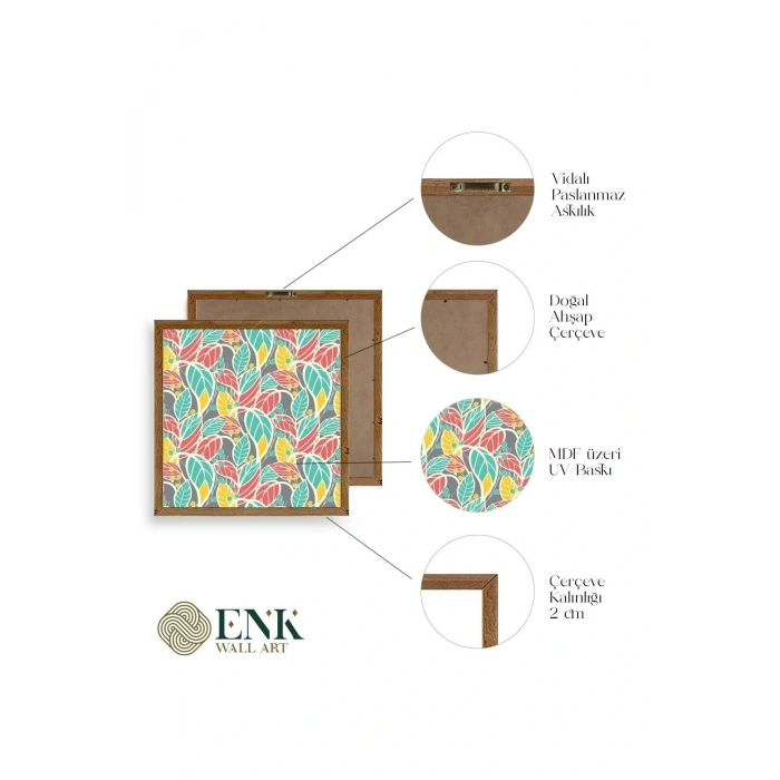 Yaprak Ahşap Çerçeveli Tablo 50 x 50