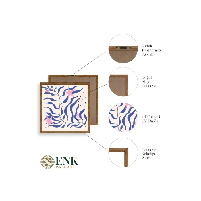 Yaprak Ahşap Çerçeveli Tablo 50 x 50