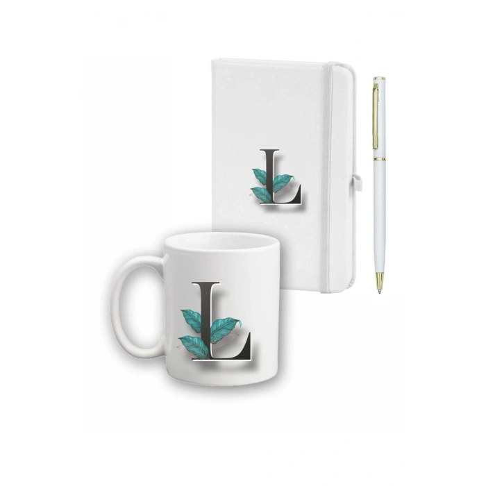 Yaprak Desen Ajanda Kupa Ve Kalem Seti