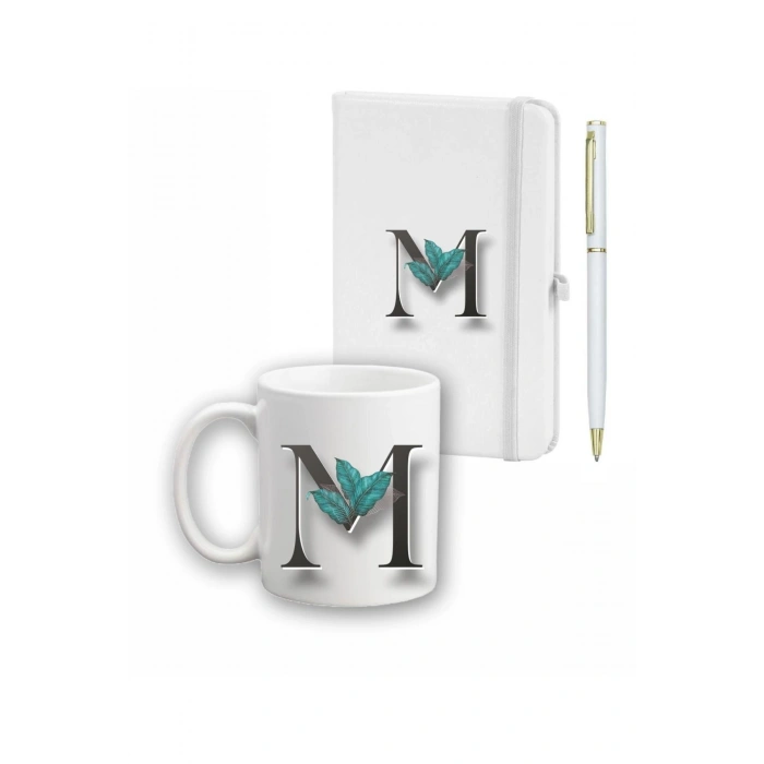 Yaprak Desen Ajanda Kupa ve Kalem Seti