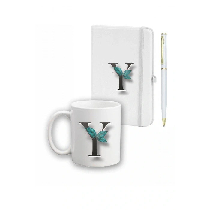 Yaprak Desen Ajanda Kupa Ve Kalem Seti