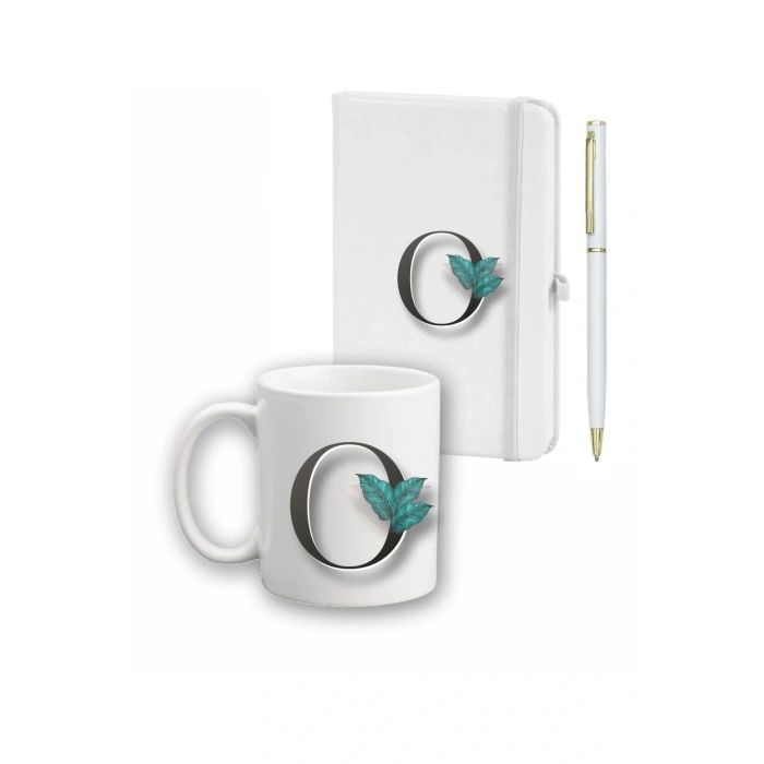 Yaprak Desen Ajanda Kupa ve Kalem Seti