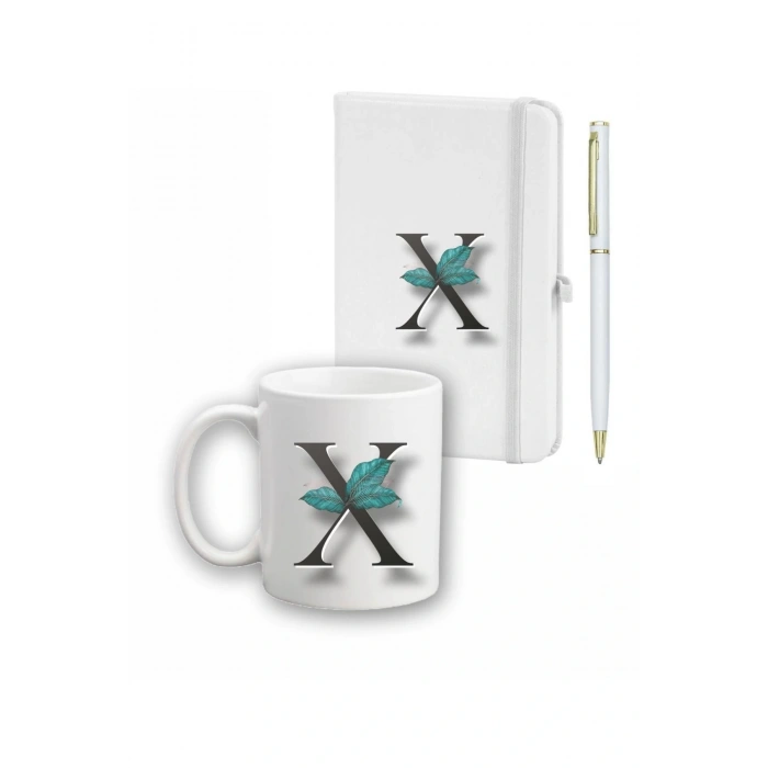 Yaprak Desen Ajanda Kupa ve Kalem Seti