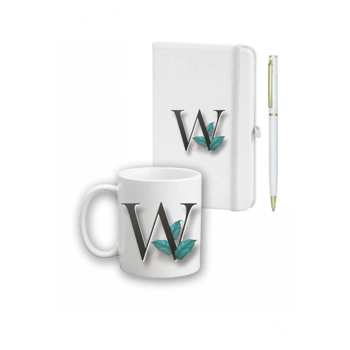 Yaprak Desen Ajanda Kupa Ve Kalem Seti