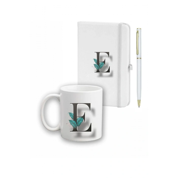 Yaprak Desen Ajanda Kupa ve Kalem Seti