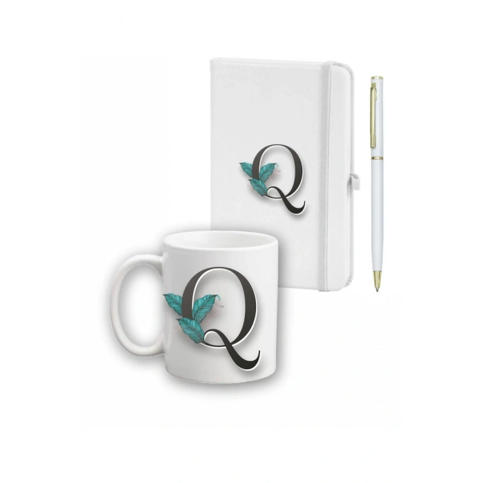 Yaprak Desen Ajanda Kupa Ve Kalem Seti