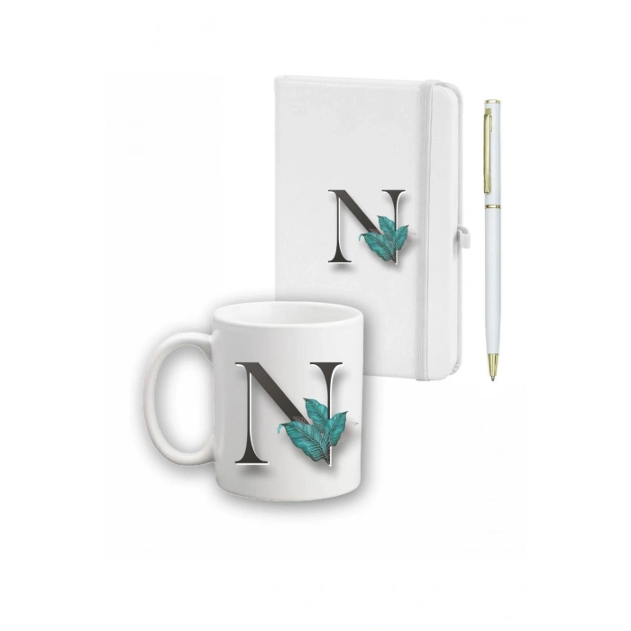 Yaprak Desen Ajanda Kupa Ve Kalem Seti