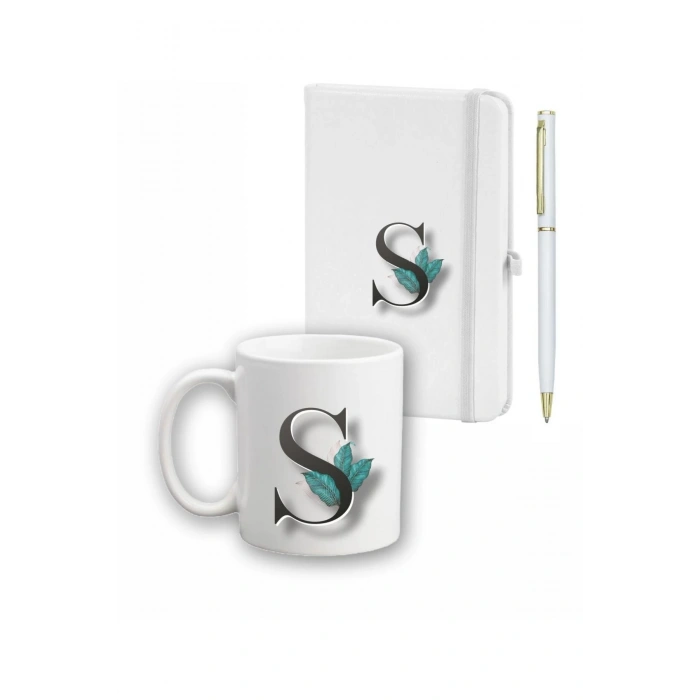 Yaprak Desen Ajanda Kupa ve Kalem Seti