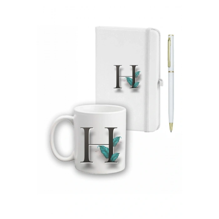 Yaprak Desen Ajanda Kupa ve Kalem Seti