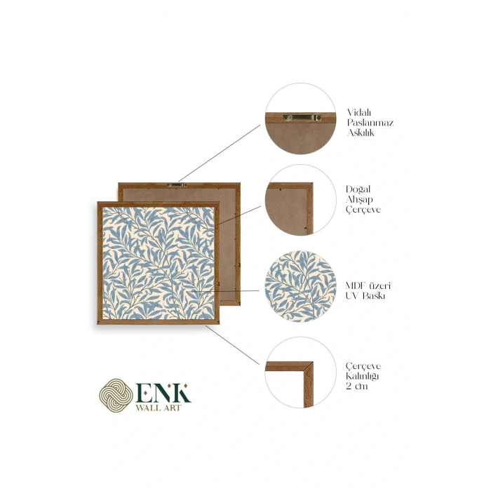 Yapraklar Ahşap Çerçeveli Tablo 50 x 50