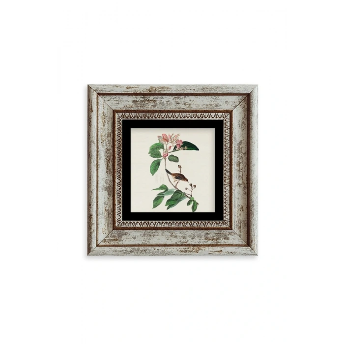 Yapraklar ve Kuş Çerçeveli Taş Tablo 20 cm