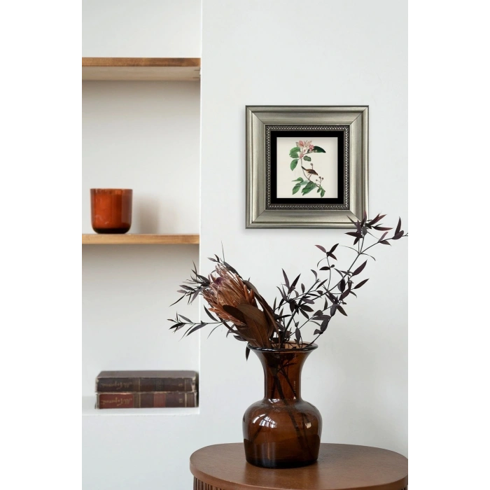 Yapraklar ve Kuş Çerçeveli Taş Tablo 20 cm