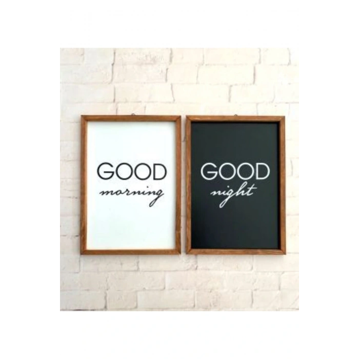 Yatak Odası Good Morning Good Night Ahşap Çerçeve Set 30 x 42