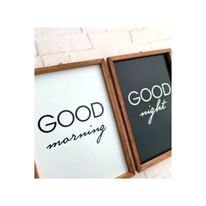 Yatak Odası Good Morning Good Night Ahşap Çerçeve Set 30 x 42