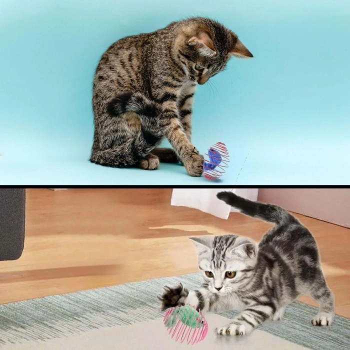 Yaylı Metal Fareli Kafes Kedi Oyun Topu Sıçrayan Spiral Kedi Topu (5365)