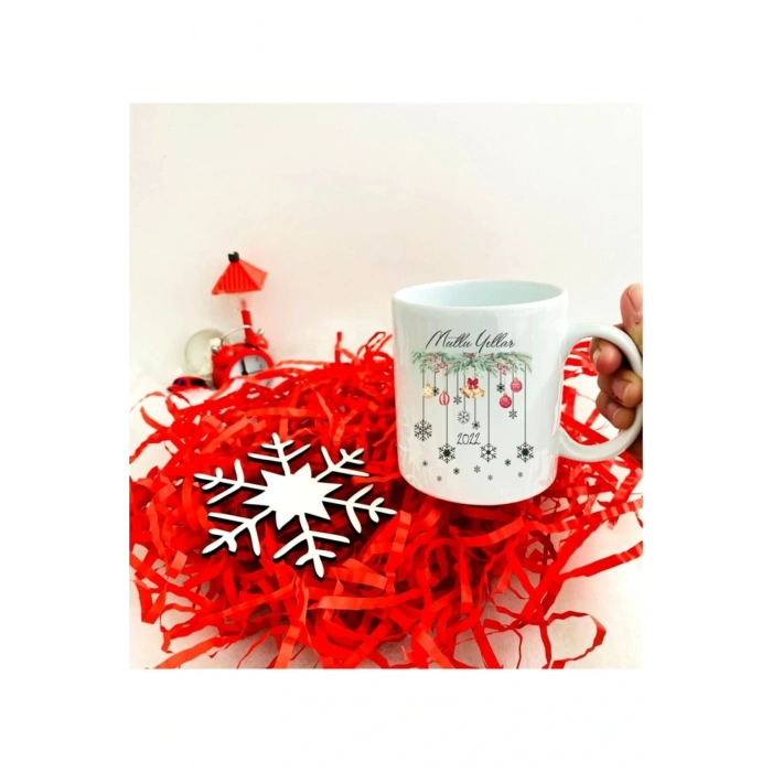 Yeni Yıl Kupa Bardak Ve Kar Tanesi Model Bardak Altlığı Seti