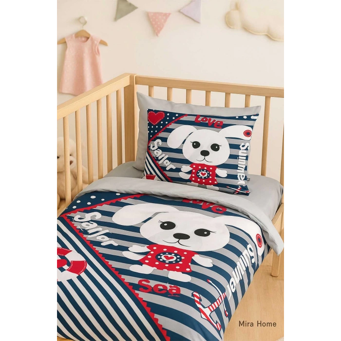 Yenidoğan Erkek Bebek Nevresim Takımı %100 Pamuklu Sailor