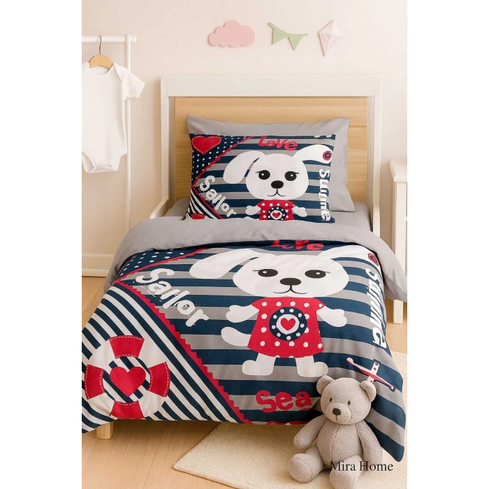 Yenidoğan Erkek Bebek Nevresim Takımı %100 Pamuklu Sailor