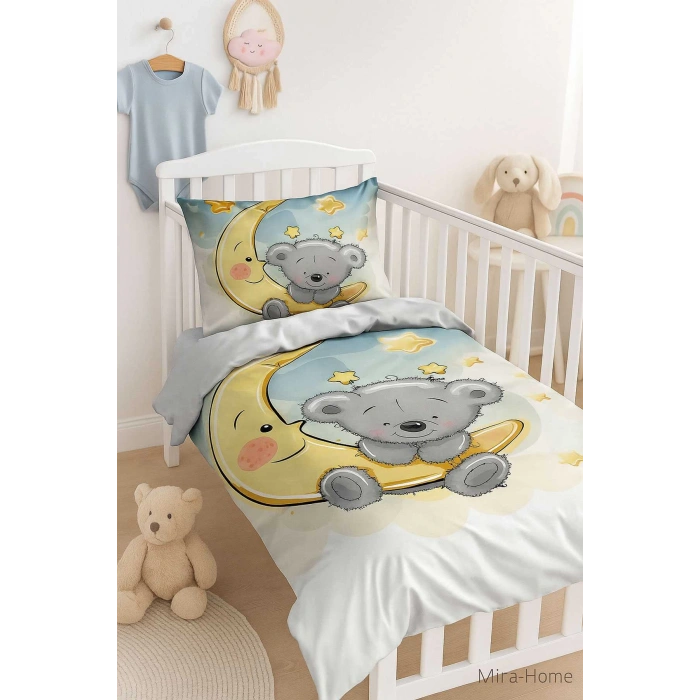 Наматрацник унисекс для новорожденных девочек / мальчиков из 100% хлопка с медвежонком на луне