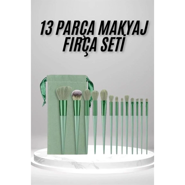Yeşil 13 Parça Makyaj Fırça Seti Profesyonel Kullanım