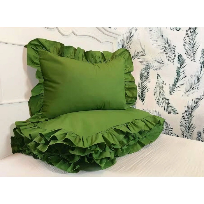 Yeşil fırfırlı çift kişilik nevresim takımı