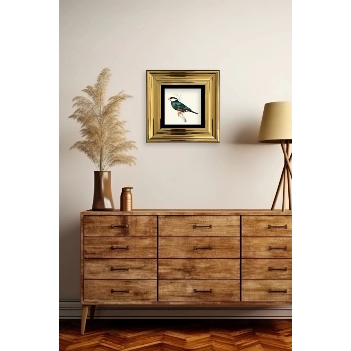Yeşil Kuş Çerçeveli Taş Tablo 20 cm