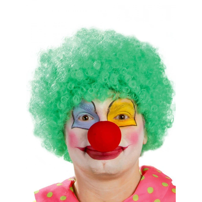 Yeşil Renk Kıvırcık Afro Bonus Peruk Takma Saç ve Kırmızı Burun Seti (5365)