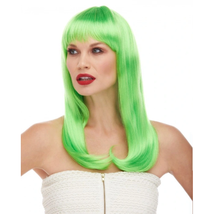 Yeşil Renk Uzun Düz Parti Peruğu (5365)