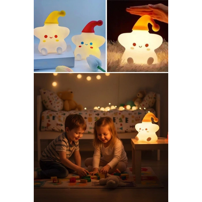 Yıldız Figürlü Pofuduk LED Gece Lambası – Yumuşak Dokulu Masaüstü Aydınlatma, Çocuk Odası ve Dekoratif Şarjlı Ortam Işığı