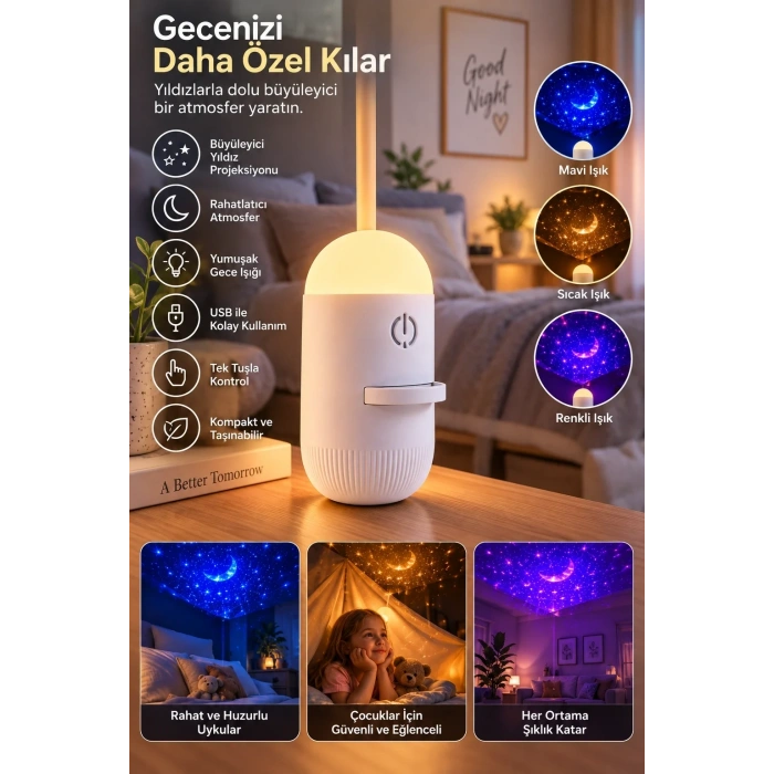 Yıldız Projeksiyonlu Gece Işığı Usb Kullanımlı 1 Adet