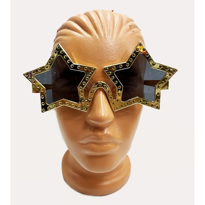 Star Shaped Shiny Metalized Party Glasses Gold Color 16X7 cm (5365)