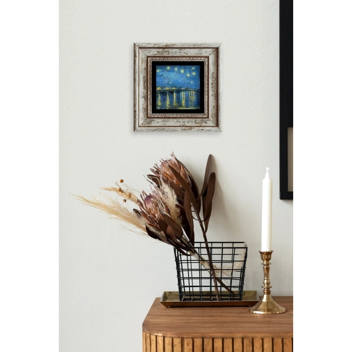 Yıldızlı Gece Çerçeveli Taş Tablo 20 cm