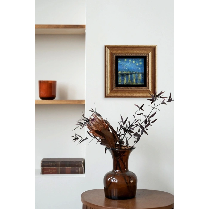 Yıldızlı Gece Çerçeveli Taş Tablo 20 cm