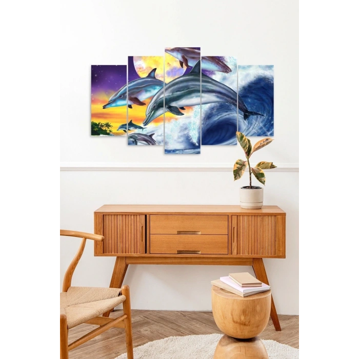 Yunuslar ve Deniz 5 Parçalı Mdf Tablo 60 x 100