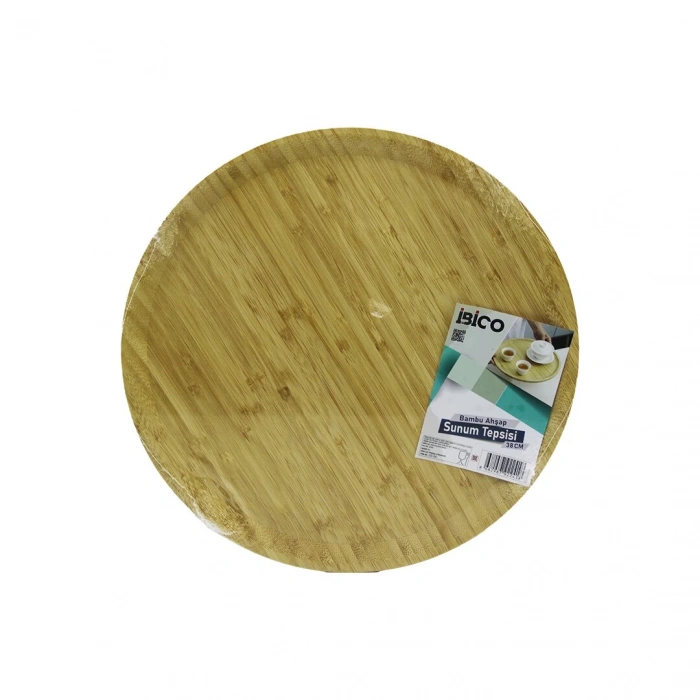 YUVARLAK=38CM AHŞAP BAMBU SERVİS SUNUM TEPSİ - TAHTASI (5365)