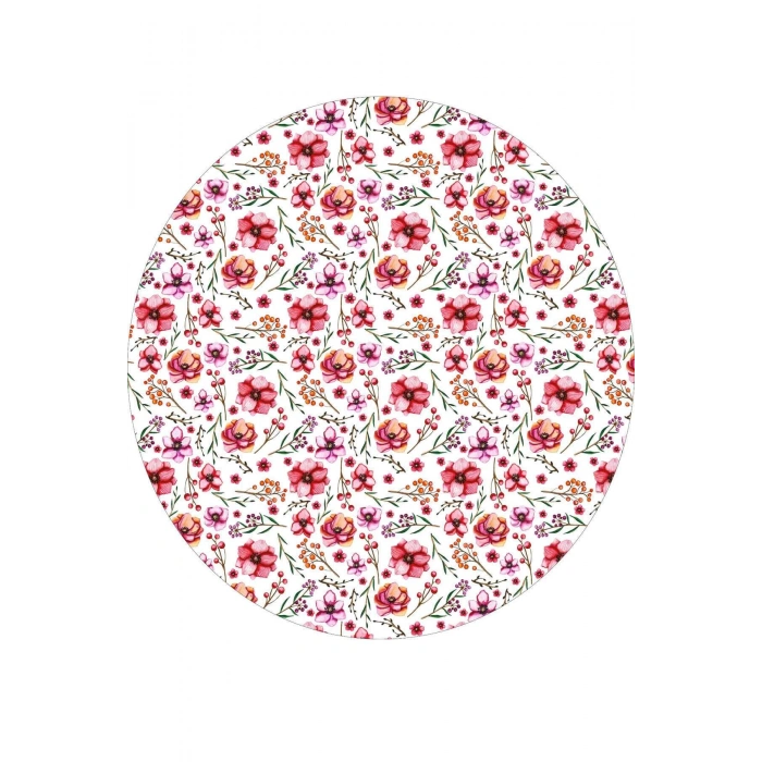 Yuvarlak Çiçek Desenli Duck Kumaş Masa Örtüsü 150x150 Cm